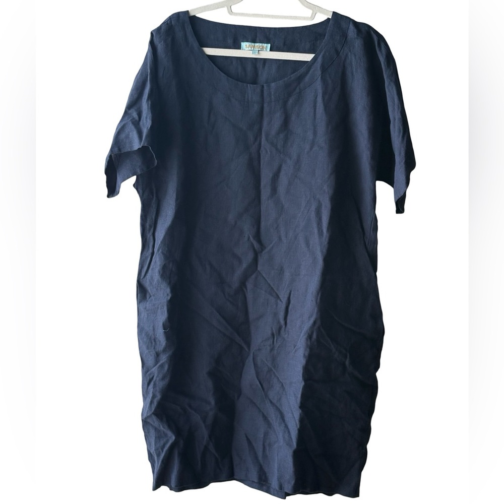Samson Large Navy Blue Short Sleeve Dress Linen